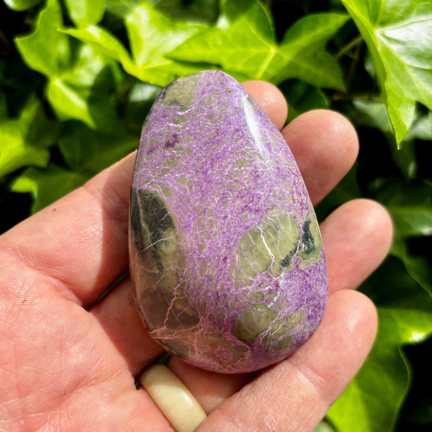 Stichtit i serpentin - palmstone | 7 cm Stichtit i serpentin - palmstone | 7 cm