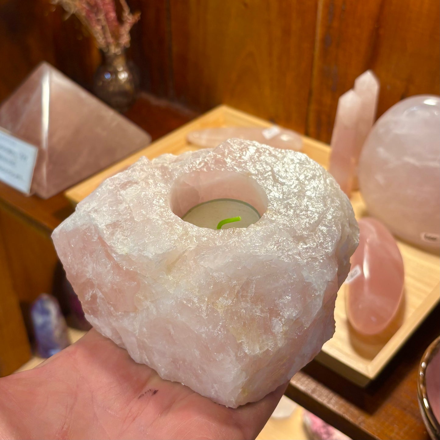 Rosakvarts fyrfads lysestage Rosakvarts fyrfads lysestage