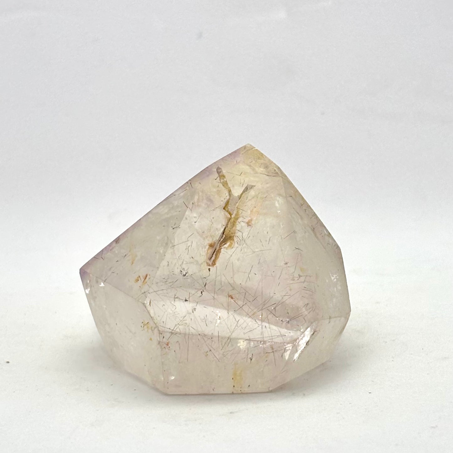 Bjergkrystal m. Ametyst spids 4,5 cm Bjergkrystal m. Ametyst spids 4,5 cm