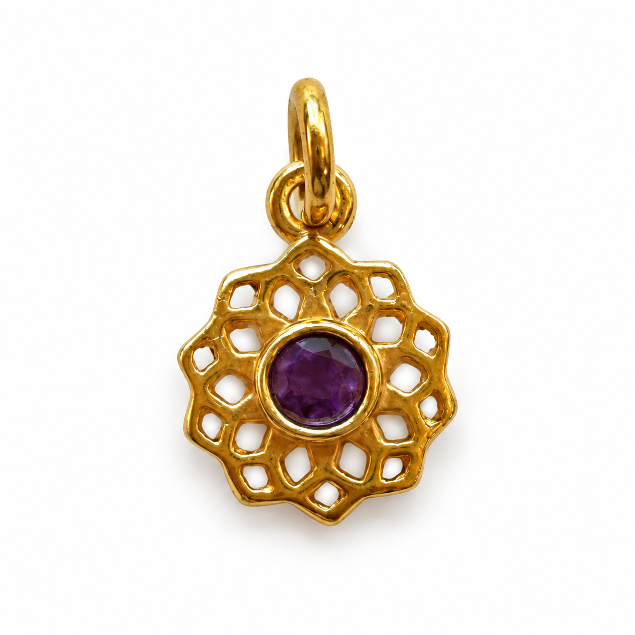 Ametyst Sun chakra charm – 18k forgyldt sølv vedhæng Ametyst Sun chakra charm – 18k forgyldt sølv vedhæng