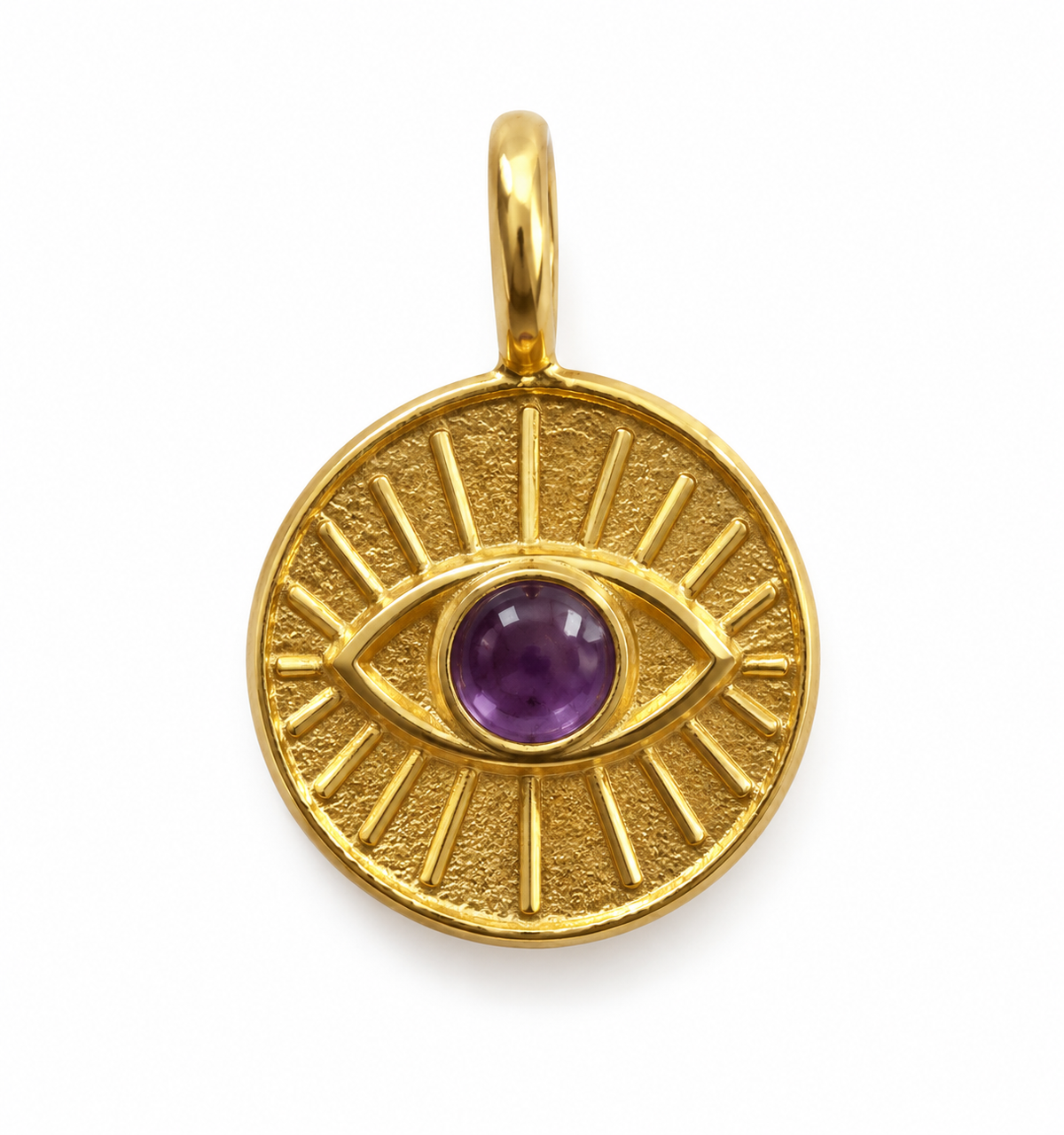 Ametyst evil eye charm – 18k forgyldt sølv vedhæng Ametyst evil eye charm – 18k forgyldt sølv vedhæng