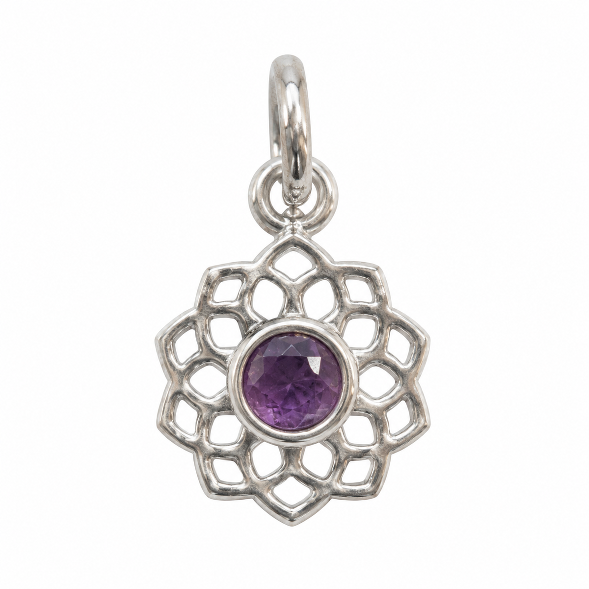 Ametyst Sun chakra charm – 925 sølv vedhæng Ametyst Sun chakra charm – 925 sølv vedhæng