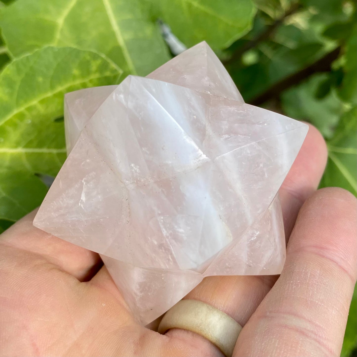 Stelleret Dodekahedron / dobbelt Merkaba Rosakvarts Stelleret Dodekahedron / dobbelt Merkaba Rosakvarts