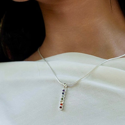 Chakra stav vedhæng | 925 Sterling Sølv, 7 krystaller