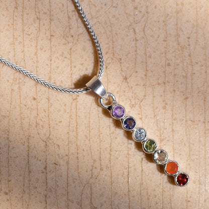 Chakra stav vedhæng | 925 Sterling Sølv, 7 krystaller