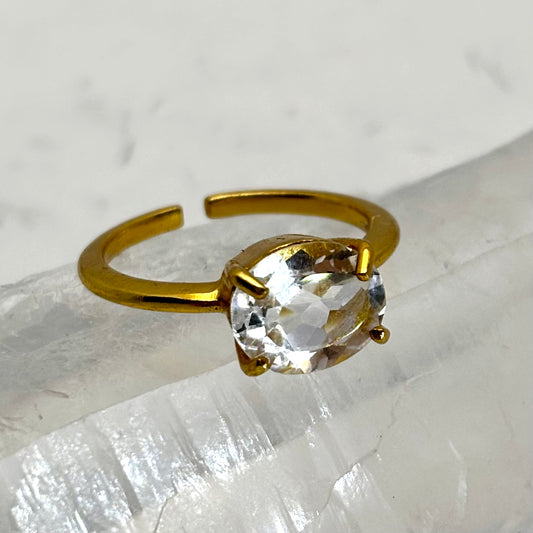 Billede af Bjergkrystal fingerring | Guldbelagt 925 Sterling Sølv, facetslebet bjergkrystal