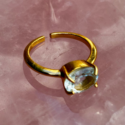 Blå Topas fingerring | Guldbelagt 925 Sterling Sølv, Topas