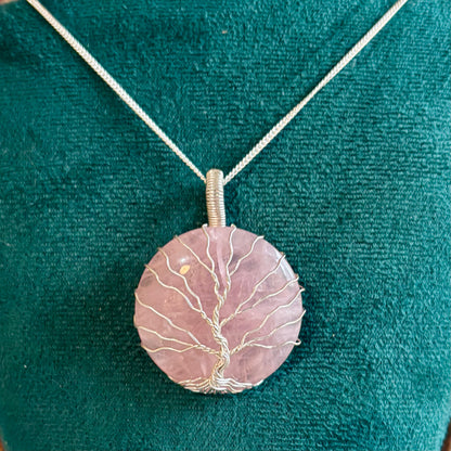 Livets træ vedhæng | 925 Sterling Sølv og rosakvarts
