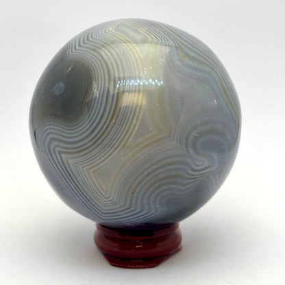 Kugle grå/blå agat 6,5 cm m. Grotte