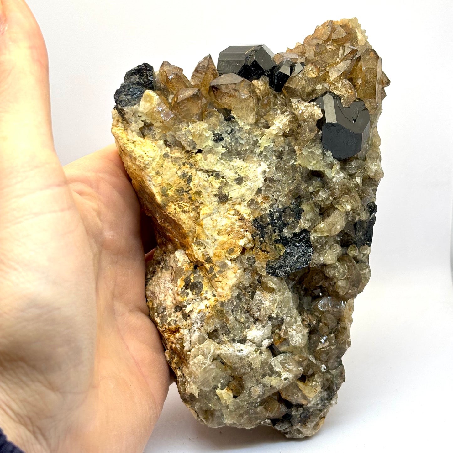 Sort Turmalin, citrin og røgkvarts klynge 16,5 cm Erongo Sort Turmalin, citrin og røgkvarts klynge 16,5 cm Erongo