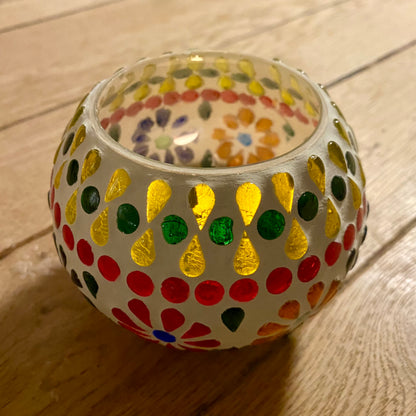 Mosaik glas fyrfads lysestage