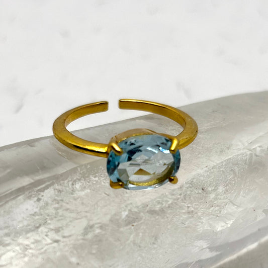 Billede af Blå Topas fingerring | Guldbelagt 925 Sterling Sølv, Topas