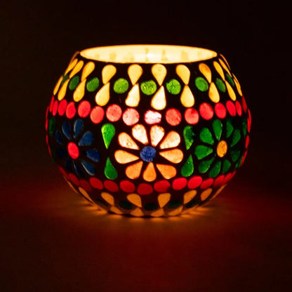 Mosaik glas fyrfads lysestage