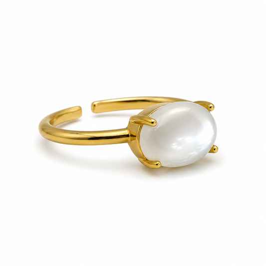 Billede af Moonstone fingerring | Guldbelagt 925 Sterling Sølv, månesten cabochon