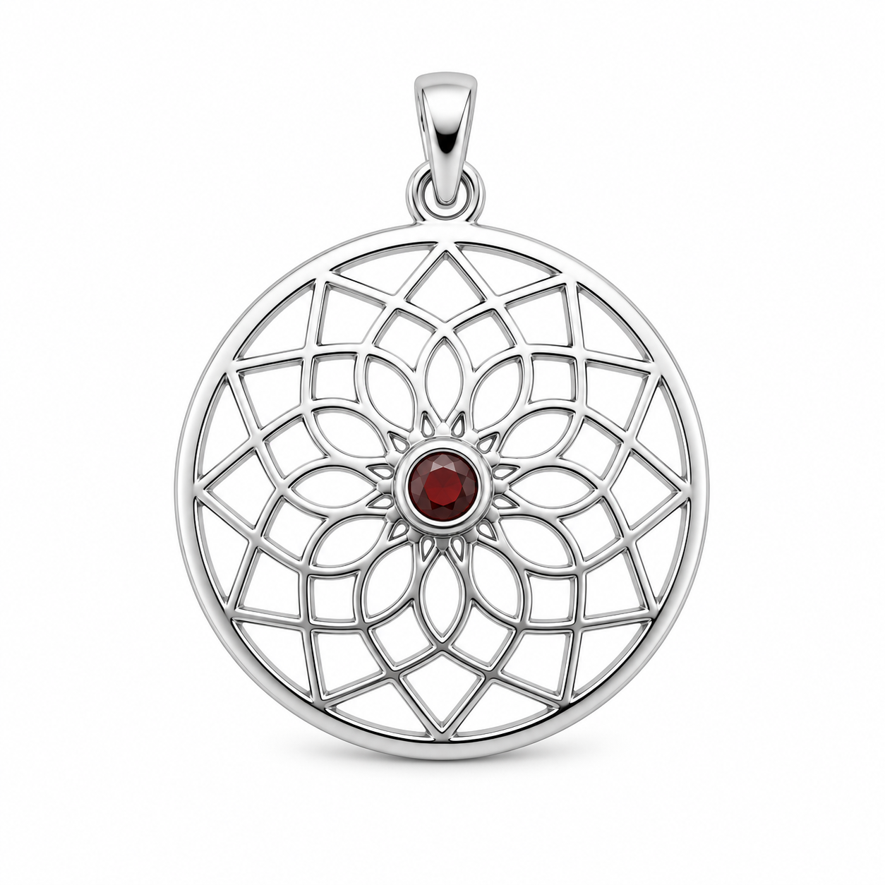 Lotus vedhæng | 925 Sterling Sølv, med granat Lotus vedhæng | 925 Sterling Sølv, med granat