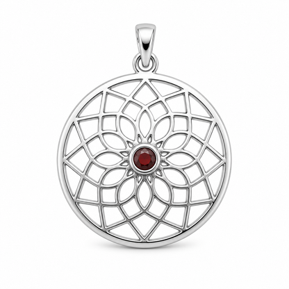 Lotus vedhæng | 925 Sterling Sølv, med granat