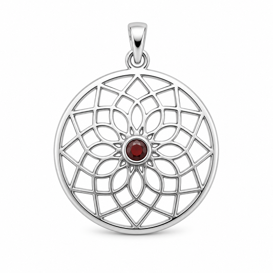 Billede af Lotus vedhæng | 925 Sterling Sølv, med granat