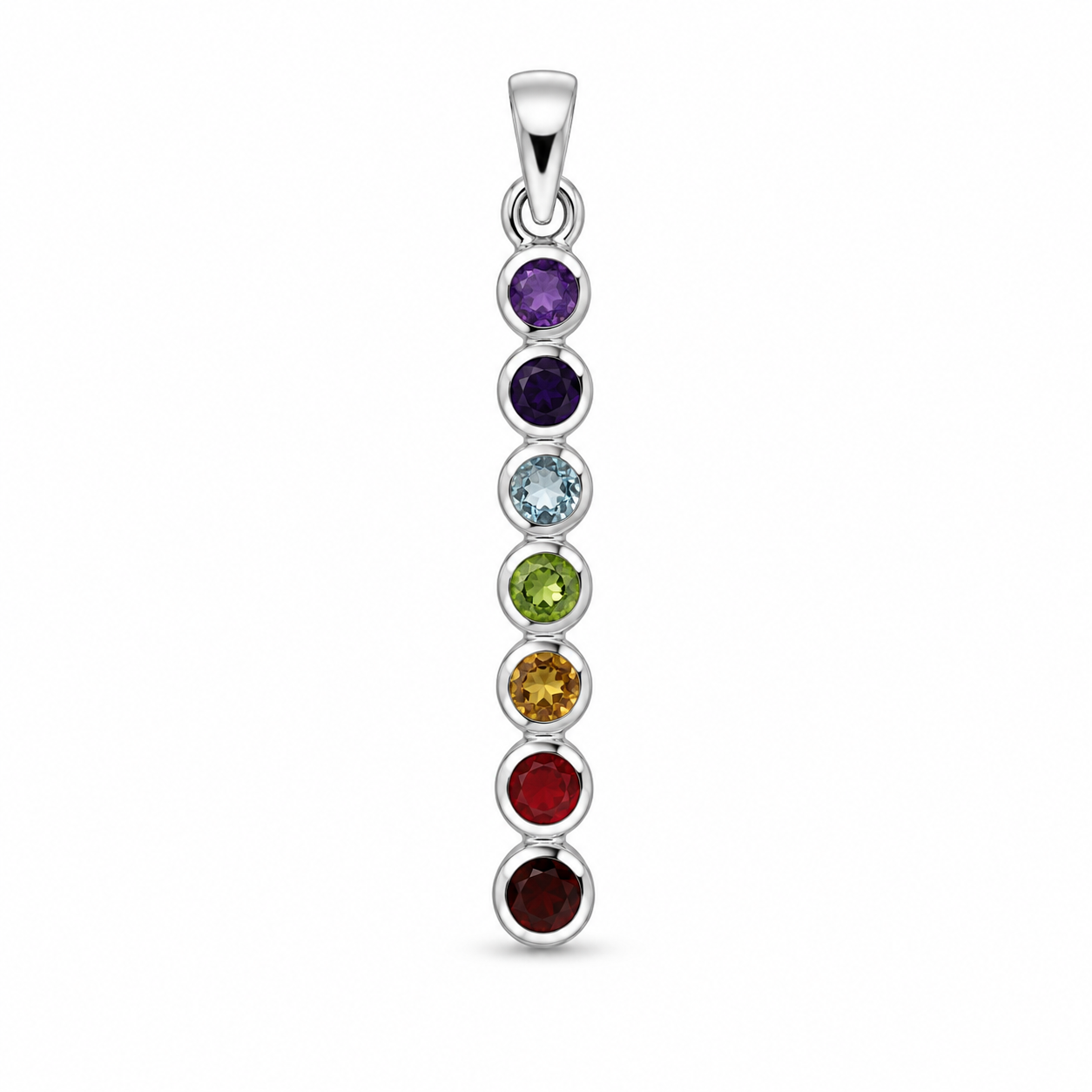 Chakra stav vedhæng | 925 Sterling Sølv, 7 krystaller Chakra stav vedhæng | 925 Sterling Sølv, 7 krystaller