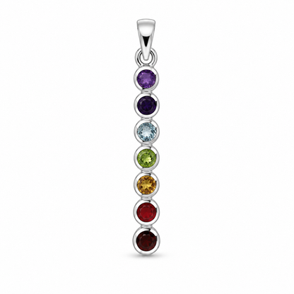Chakra stav vedhæng | 925 Sterling Sølv, 7 krystaller