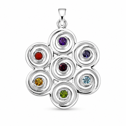 Syv Spiral vedhæng | 925 Sterling Sølv, 7 krystaller