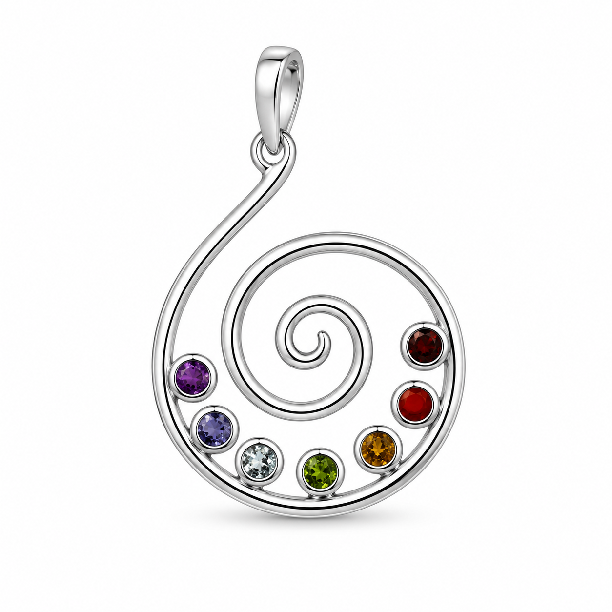 Kundalini spiral vedhæng | 925 Sterling Sølv, 7 krystaller Kundalini spiral vedhæng | 925 Sterling Sølv, 7 krystaller