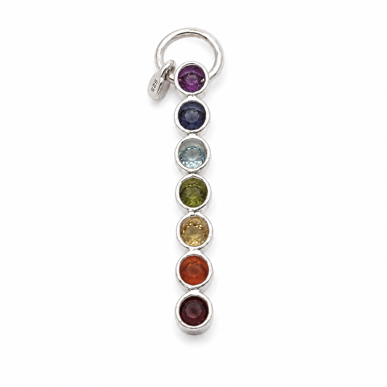 Chakra stav II vedhæng | 925 Sterling Sølv, 7 krystaller Chakra stav II vedhæng | 925 Sterling Sølv, 7 krystaller