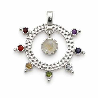 Chakra harmoni vedhæng | 925 Sterling Sølv, 7 krystaller og månesten