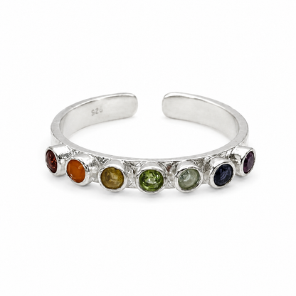 Seven Chakra fingerring | 925 Sterling Sølv og krystaller