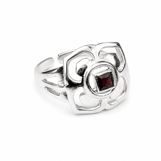 Billede af Rod Chakra fingerring | 925 Sterling Sølv og Granat
