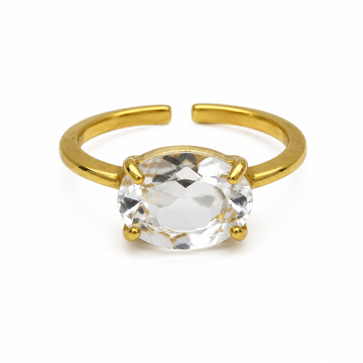 Bjergkrystal fingerring | Guldbelagt 925 Sterling Sølv, facetslebet bjergkrystal Bjergkrystal fingerring | Guldbelagt 925 Sterling Sølv, facetslebet bjergkrystal
