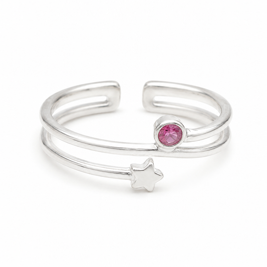 Billede af Rubin og stjerne fingerring | 925 Sterling Sølv og rubin