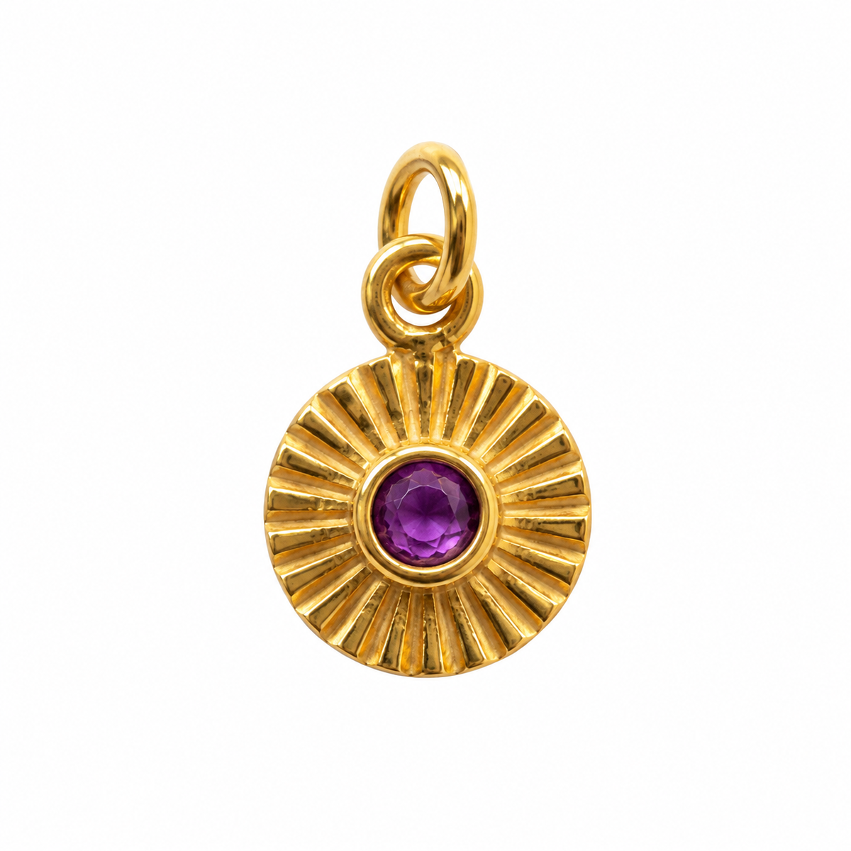 Ametyst sunburst charm – 18k forgyldt sølv vedhæng Ametyst sunburst charm – 18k forgyldt sølv vedhæng
