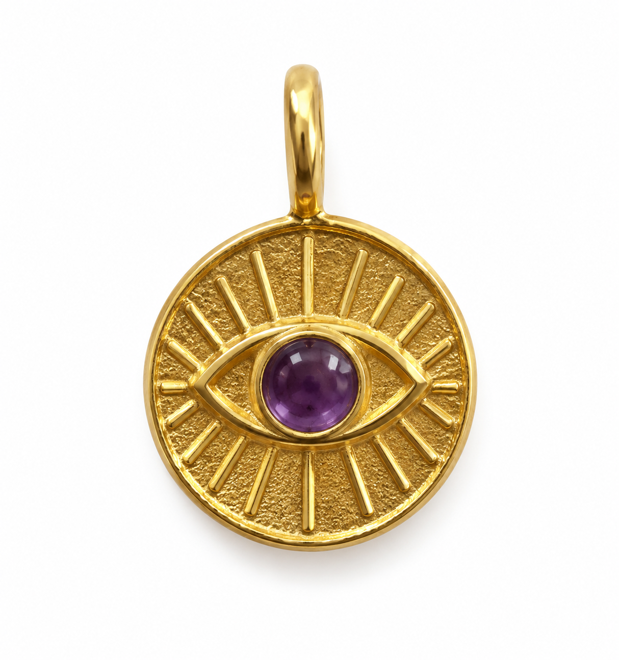Ametyst evil eye charm – 18k forgyldt sølv vedhæng Ametyst evil eye charm – 18k forgyldt sølv vedhæng