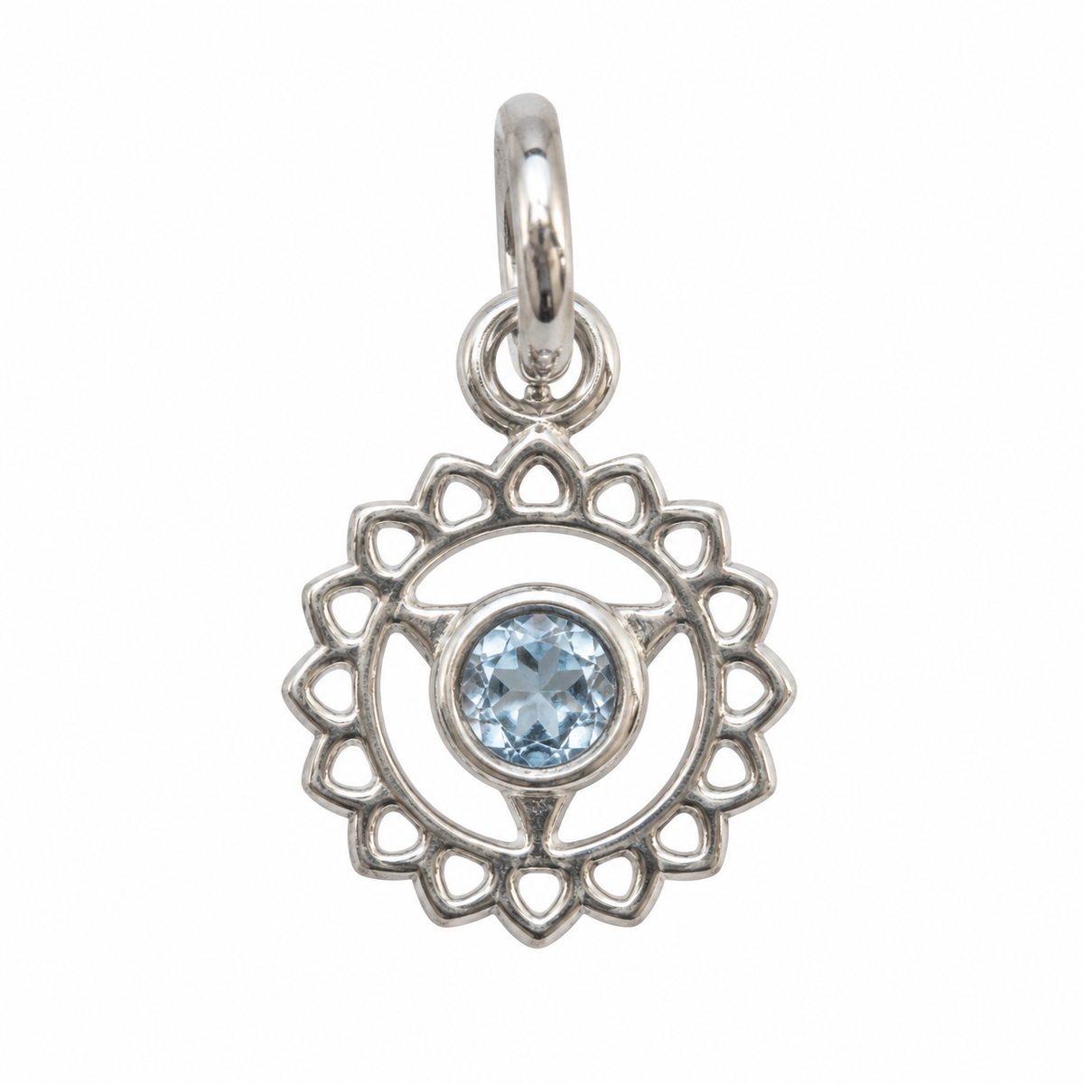 Blå Topaz Hals chakra charm – 925 sølv vedhæng Blå Topaz Hals chakra charm – 925 sølv vedhæng