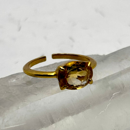 Billede af Citrin fingerring | Guldbelagt 925 Sterling Sølv, Citrin