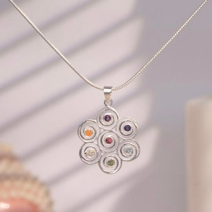 Syv Spiral vedhæng | 925 Sterling Sølv, 7 krystaller
