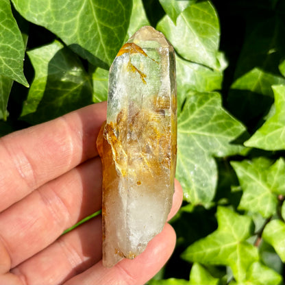 Bjergkrystal spids, ultra klar, og gylden 9,5 cm