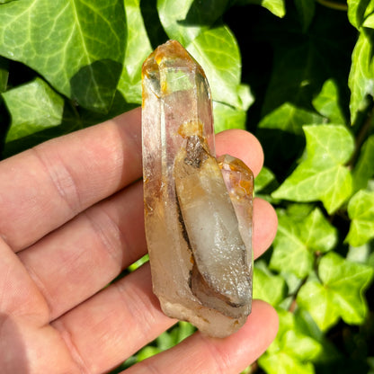 Bjergkrystal spids, ultra klar, og gylden 9,5 cm