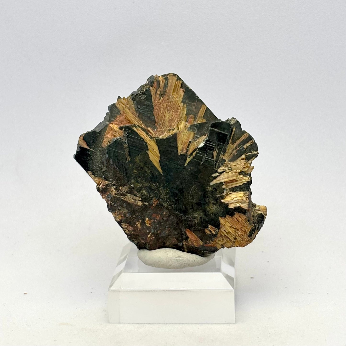 Gylden rutil på hæmatit 5 cm Gylden rutil på hæmatit 5 cm